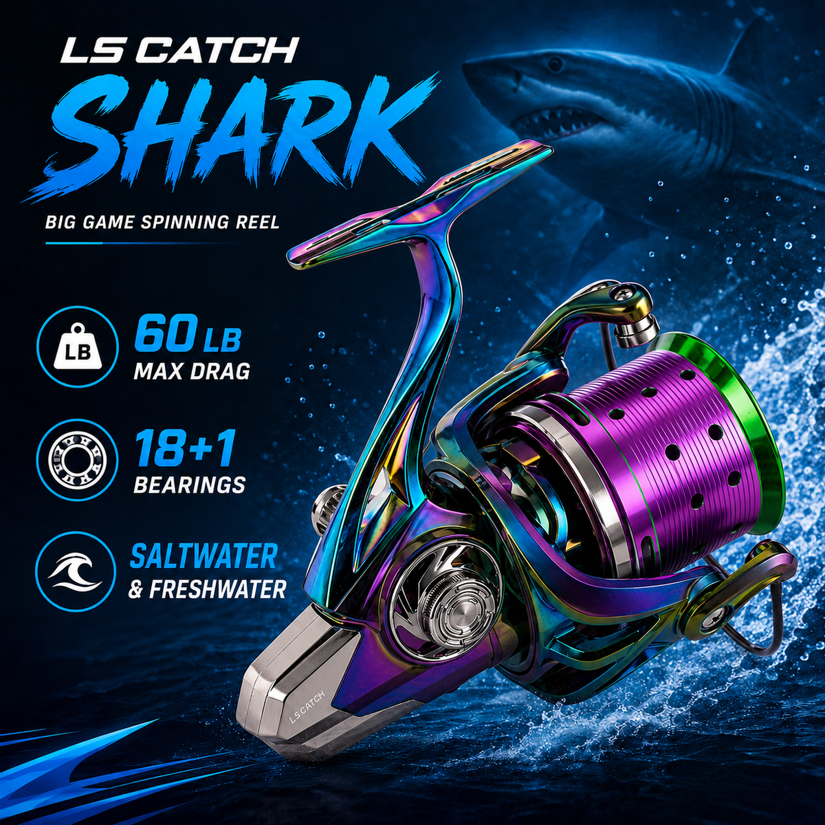 cheap shark fishing reels Okuma Makaira SEA Land Based ver. 2-Speed Lever Drag Matte Black / 130 Built for tuna LS Catch Shark Spinning Reel