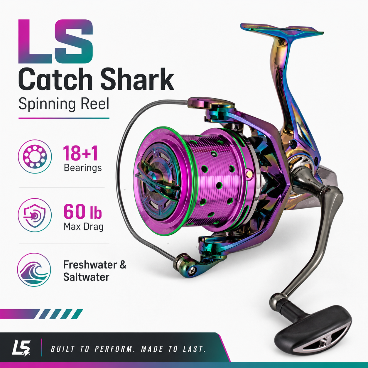 LS Catch Shark Spinning Reel – 60 lb Drag, 18+1 Bearings | LureHub ...