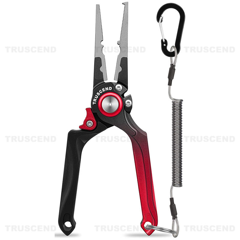 TRUSCEND Multi-Functional Fishing Pliers with Hook Tyer, Fish Gripper, and Aluminum Alloy Construction