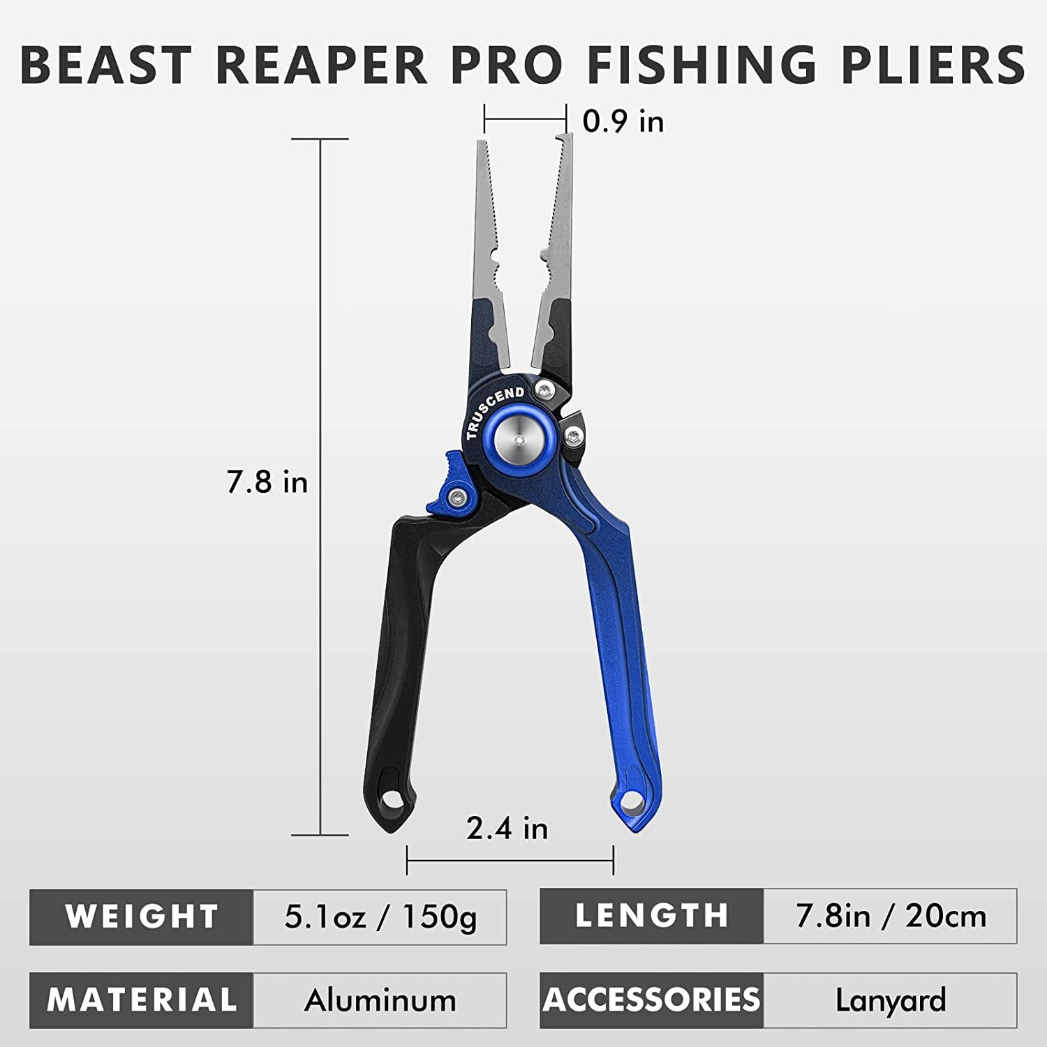 TRUSCEND Multi-Functional Fishing Pliers with Hook Tyer, Fish Gripper, and Aluminum Alloy Construction