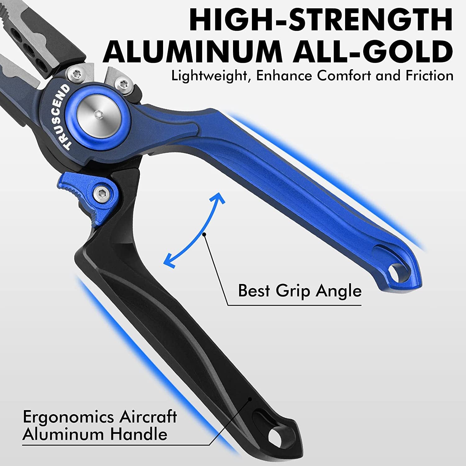 TRUSCEND Multi-Functional Fishing Pliers with Hook Tyer, Fish Gripper, and Aluminum Alloy Construction