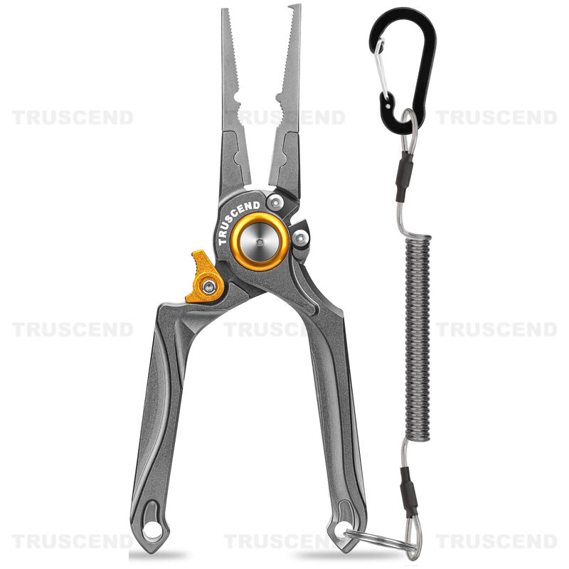 TRUSCEND Multi-Functional Fishing Pliers with Hook Tyer, Fish Gripper, and Aluminum Alloy Construction