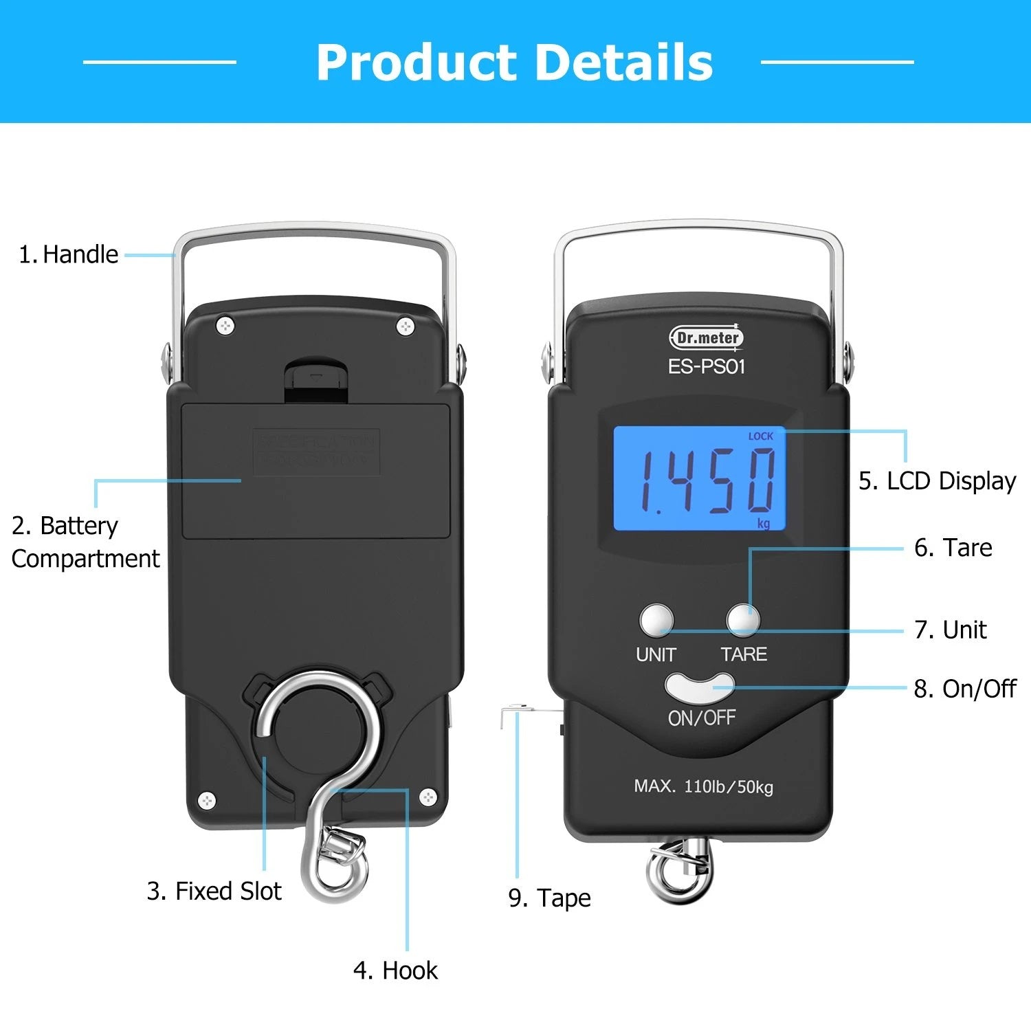 110lb/50kg Electronic Balance Digital Fishing Postal