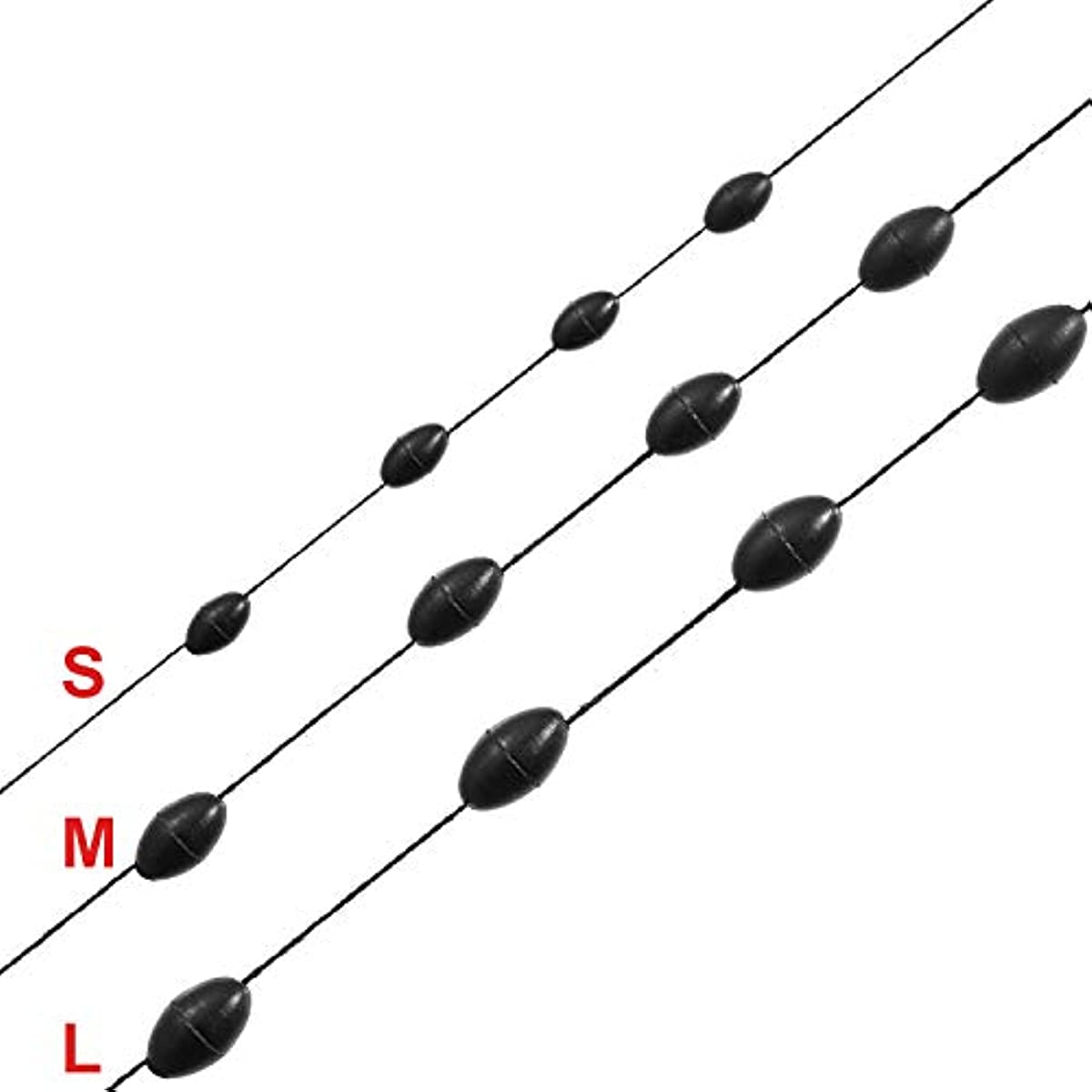 Outus 1200 Piezas Tapón de Cuentas de Goma para Pesca 6 en 1 Topes de Plomo Flotador Negro