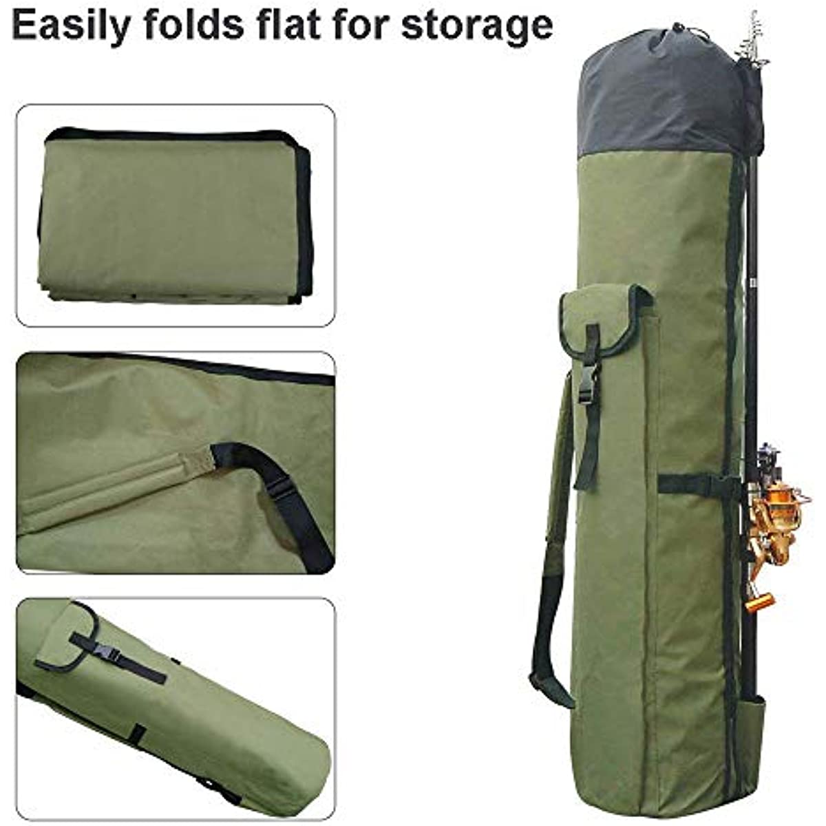 Allnice Durable Canvas Fishing Rod & Reel Organizer Bag Travel Carry Case Bag- Holds 5 Poles & Tackle