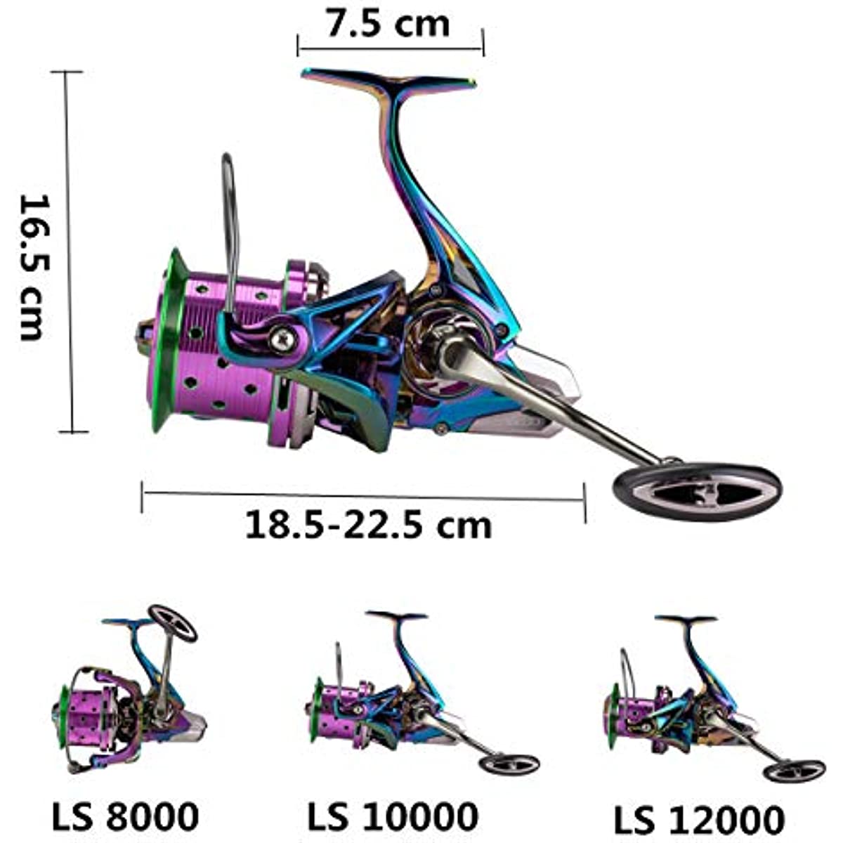 Carretes de pesca giratorios con cuerpo de metal BB de acero inoxidable 60 LBS Potencia máxima de arrastre 18+1 8000 10000 12000 Serie de carretes Agua dulce Agua salada Big-Game Surf Carrete giratorio ultra suave