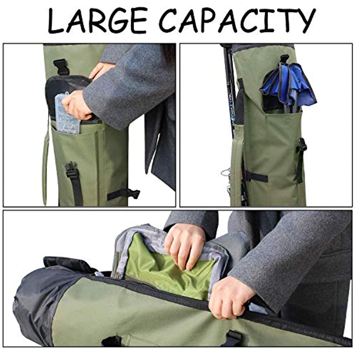 Allnice Durable Canvas Fishing Rod & Reel Organizer Bag Travel Carry Case Bag- Holds 5 Poles & Tackle