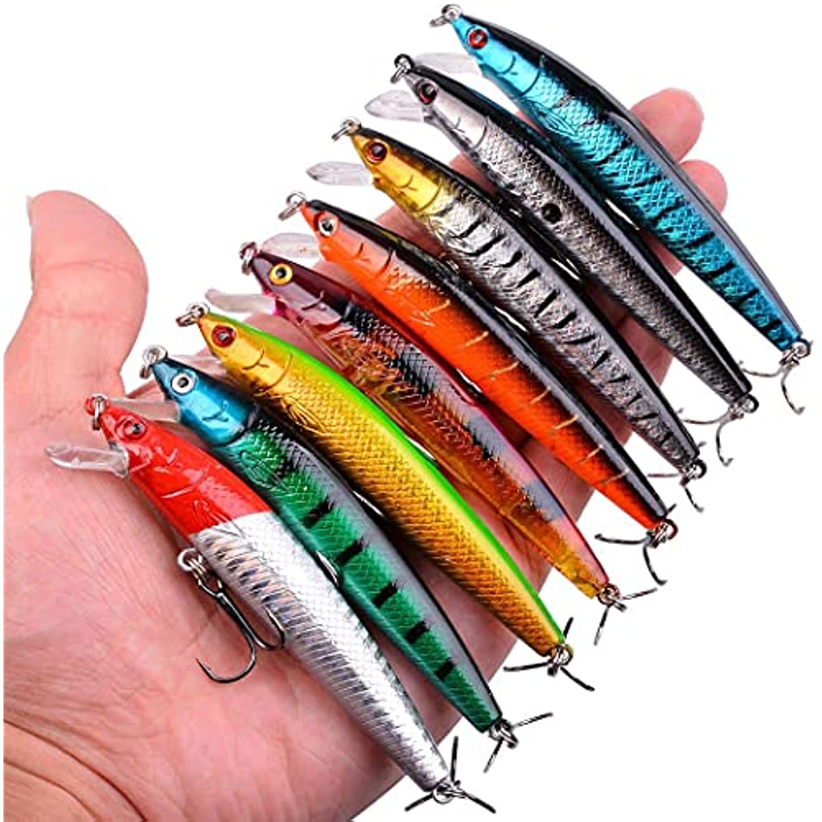 Aorace Kit de señuelos de pesca mixtos que incluyen cebos de manivela Minnow Popper con ganchos para pesca de agua salada, trucha, lubina, salmón