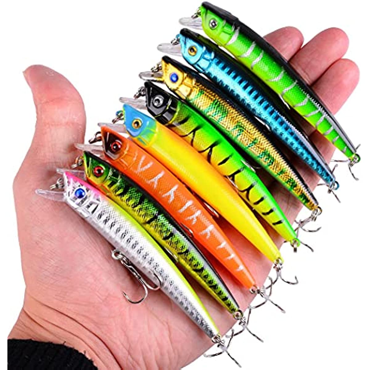 Aorace Kit de señuelos de pesca mixtos que incluyen cebos de manivela Minnow Popper con ganchos para pesca de agua salada, trucha, lubina, salmón