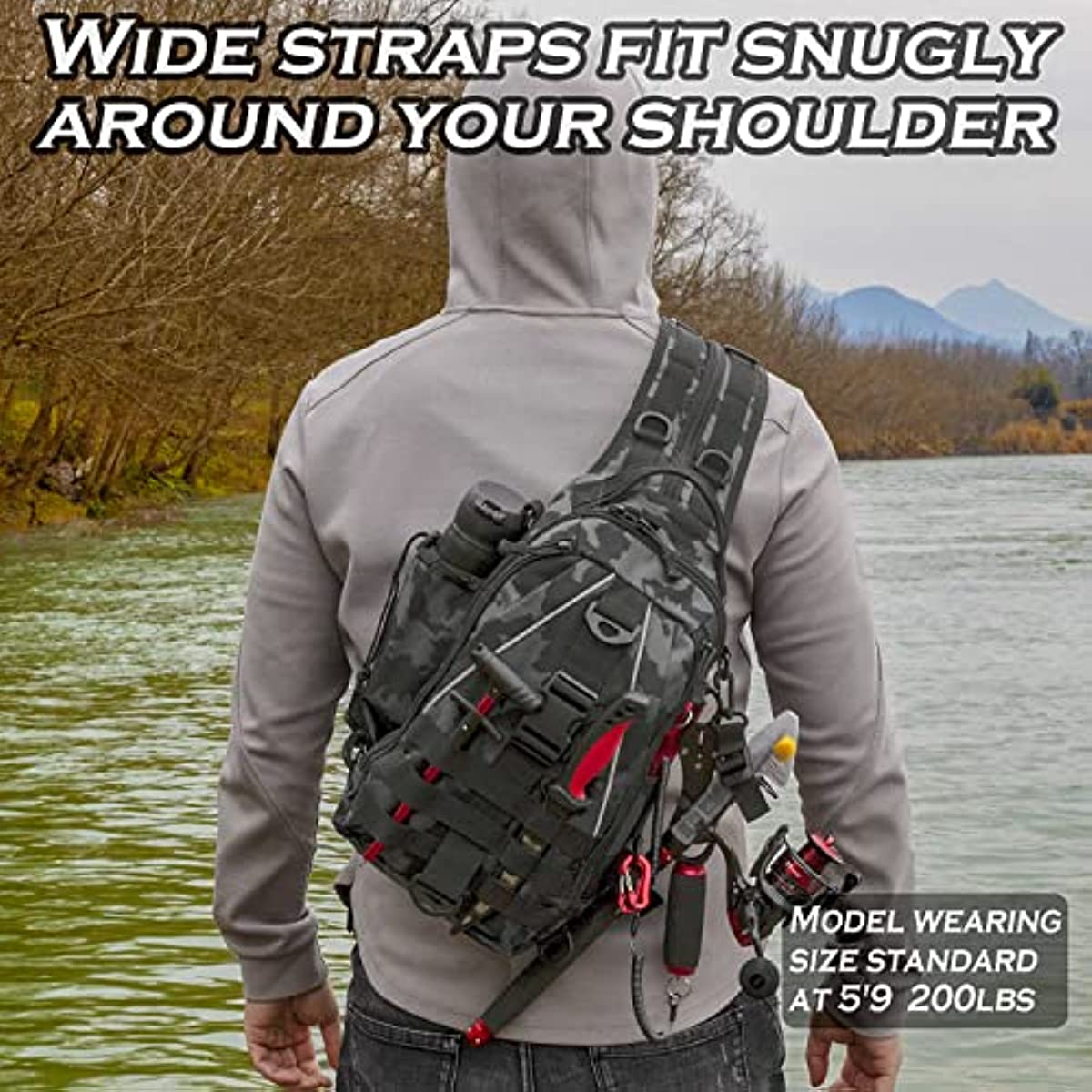 Fishing Backpack Tackle Sling Bag - Fishing Backpack with Rod Holder - Tackle Box Fly Fishing Gifts for Men Women