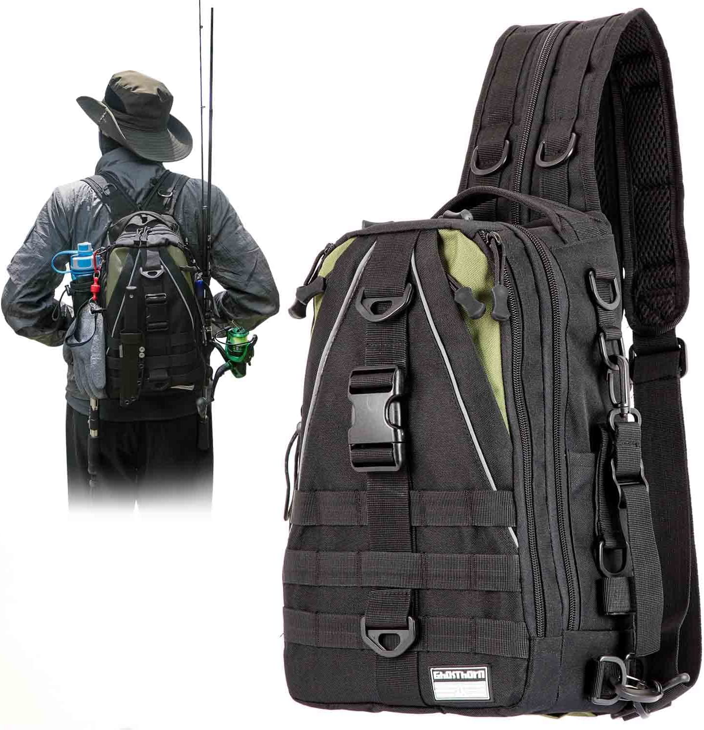 Fishing Backpack Tackle Sling Bag - Fishing Backpack with Rod Holder - Tackle Box Fly Fishing Gifts for Men Women