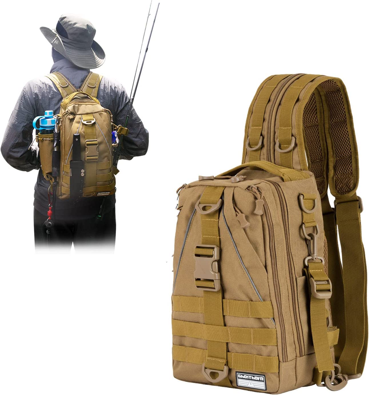 Fishing Backpack Tackle Sling Bag - Fishing Backpack with Rod Holder - Tackle Box Fly Fishing Gifts for Men Women