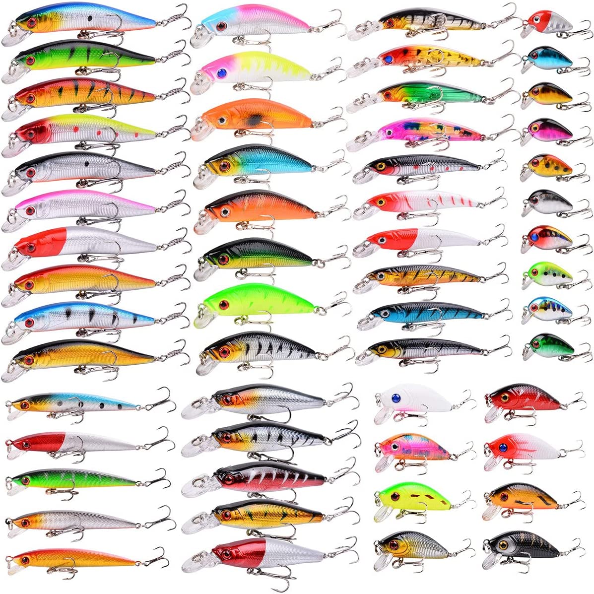 Aorace Kit de señuelos de pesca mixtos que incluyen cebos de manivela Minnow Popper con ganchos para pesca de agua salada, trucha, lubina, salmón