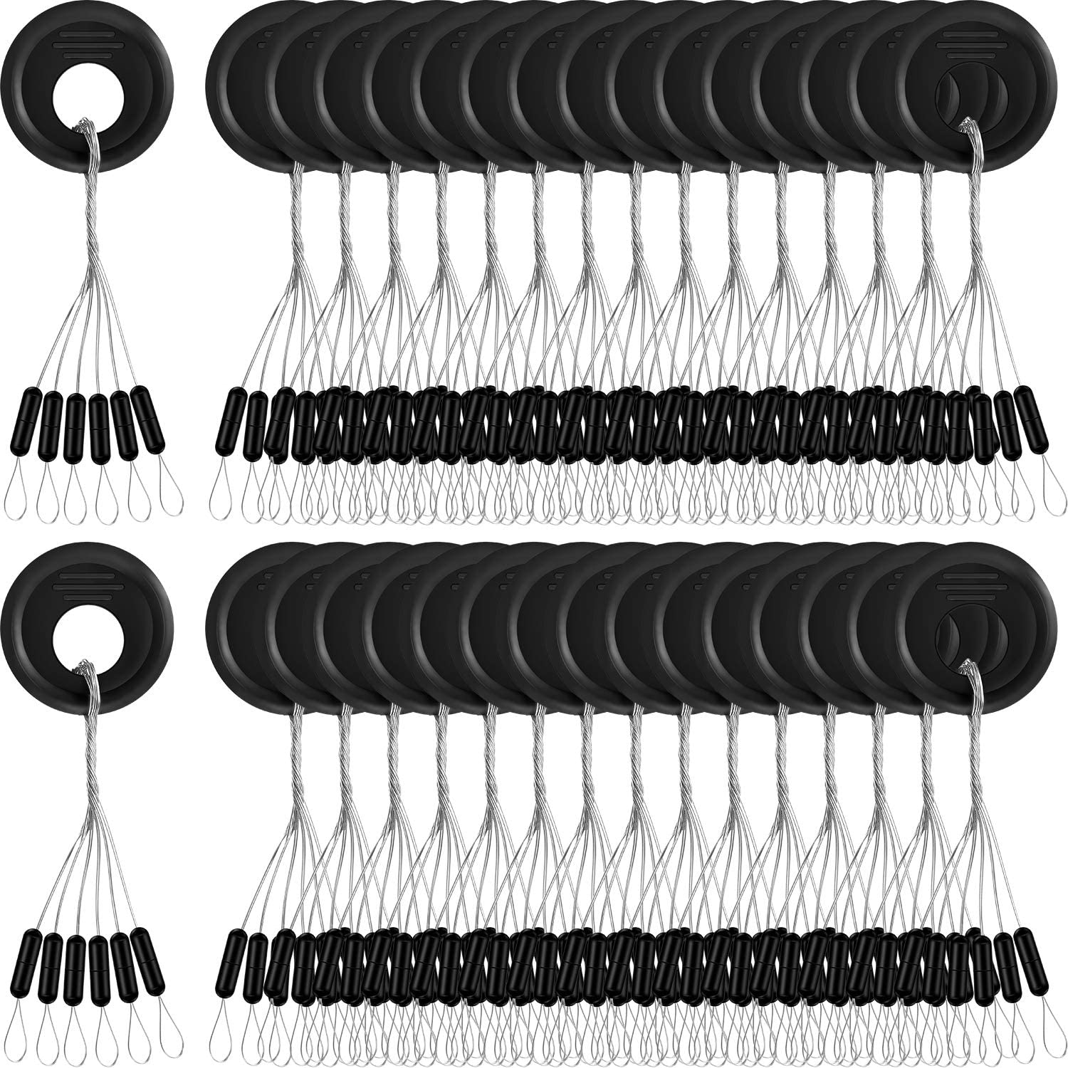 Outus 1200 Pieces Fishing Rubber Bobber Beads Stopper 6 in 1 Black Float Sinker Stops