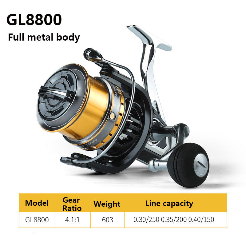 Carrete de pesca GL2800-7800 8800 10000 12000 carrete grande cuerpo totalmente de Metal carrete giratorio agua salada carrete de pesca de tiro largo 