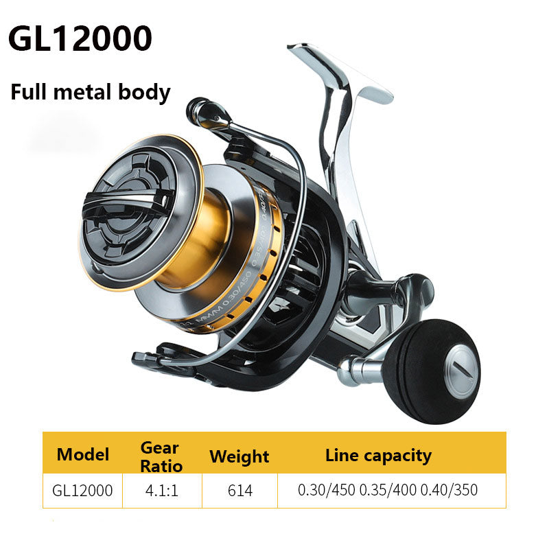 Carrete de pesca GL2800-7800 8800 10000 12000 carrete grande cuerpo totalmente de Metal carrete giratorio agua salada carrete de pesca de tiro largo 