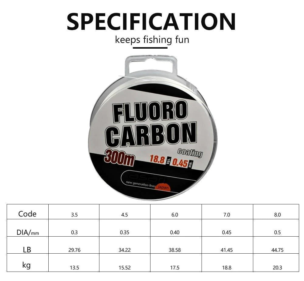 Línea de pesca con revestimiento de fluorocarbono de 300 m 