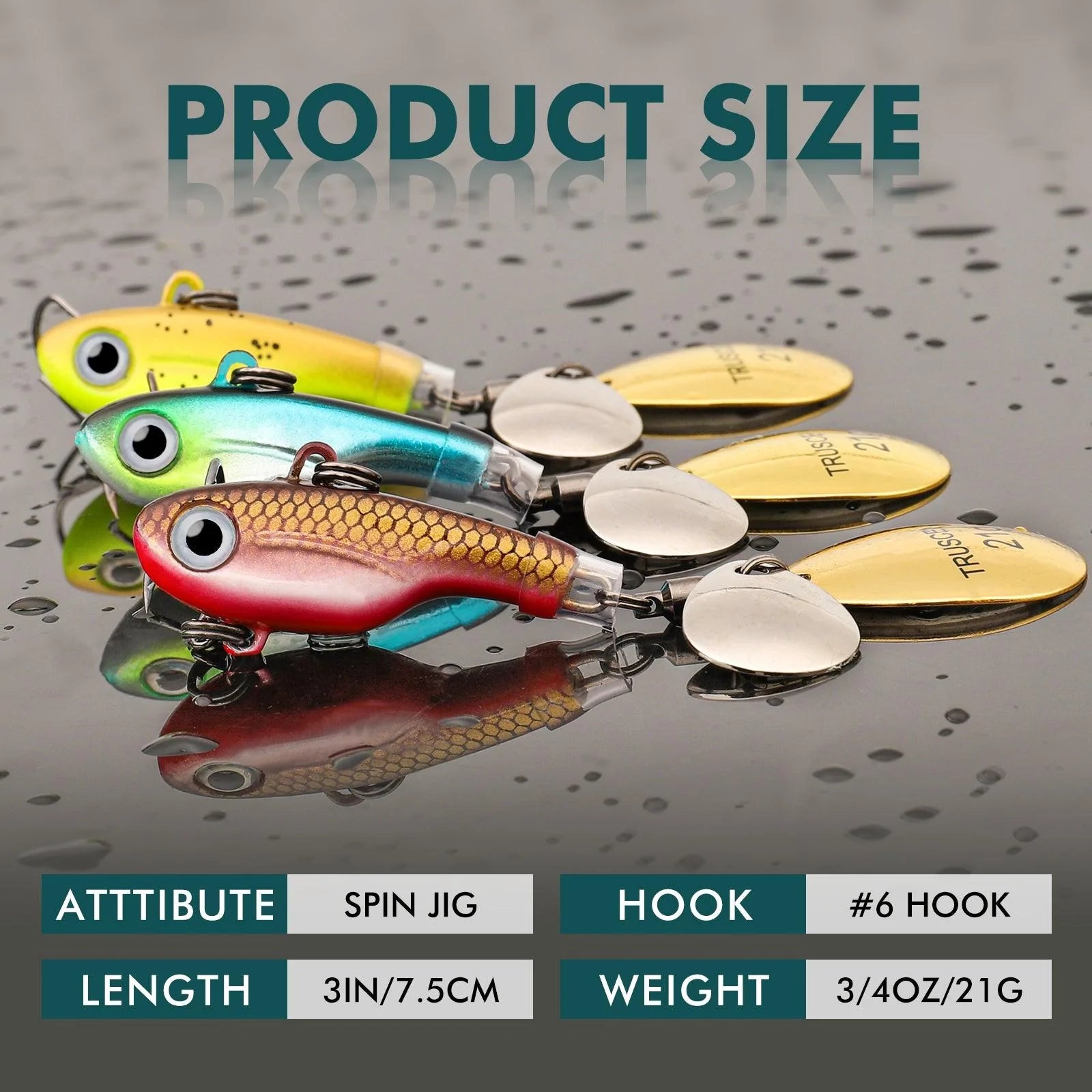 Metal Fishing Lure with Spinner Blade-3Pcs